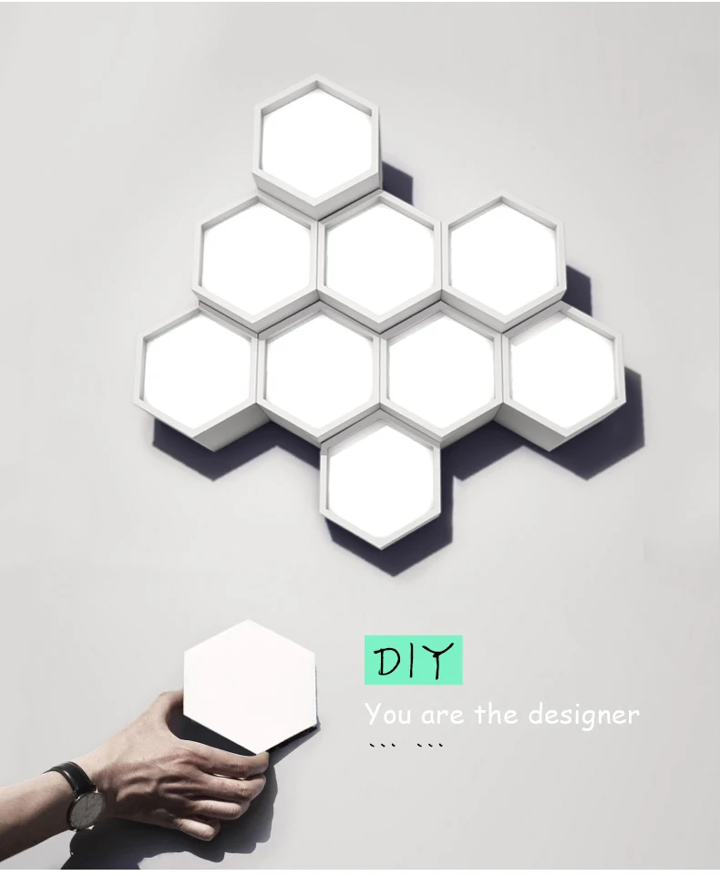 Moderno e Minimalista Lâmpada do Teto Sala de Estar Faça Você Mesmo Combinação Hexágono Design Ferro Fosco Led Iluminação Decoração Acrílico Dispositivo Elétrico 8 ?