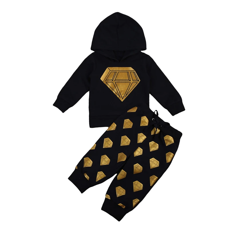 

Newborn Baby Boy Girl Diamonds Hoodie Clothes Set Autumn/Winter Warm Hooded Blouse Top+Pants Toddler Outfits Clothes Tracksuit