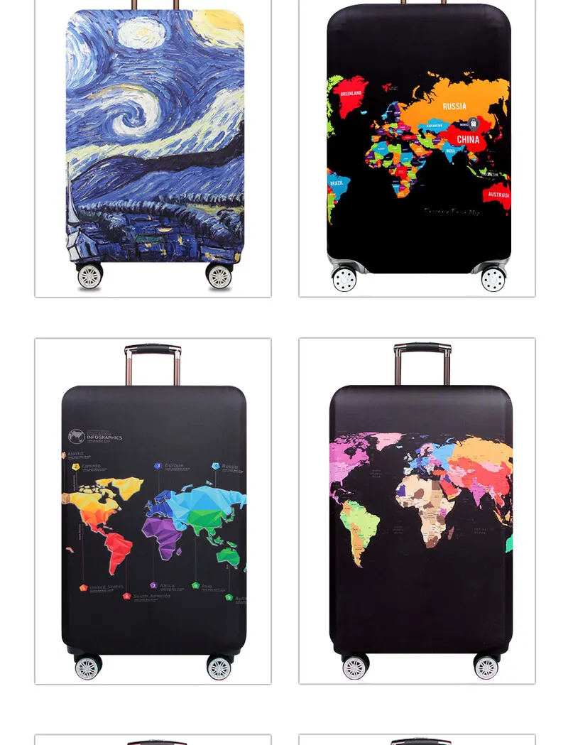 HMUNII World Map Design Luggage Protective Cover Travel Suitcase Cover Elastic Dust Cases For 18 to 32 Inches Travel Accessories