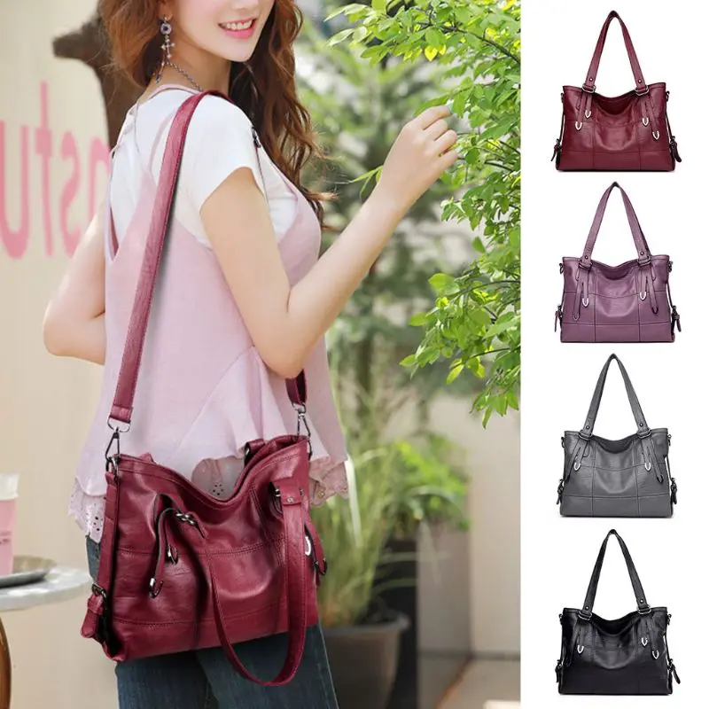 النساء ريترو حقيبة يد جلدية PU السيدات حمل Crossbody حقيبة كتف كبيرة أعلى-حقائب بيد محفظة حقيبة