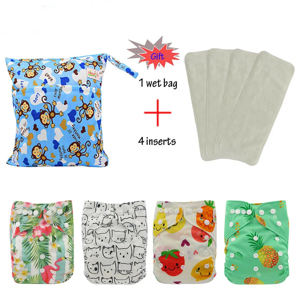OhBabyKa детские подгузники многоразовые карман ткань пеленки 4 шт. + 4 шт. микрофибры Вставка 1 подгузник сумка Регулируемый детские подгузники