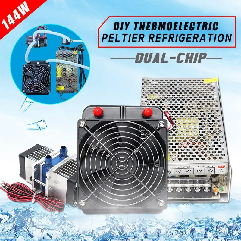 

144W DIY Semiconductor Thermoelectric Peltier Refrigeration Cooling System Kit Dual Chip Cooling System CPU Computer Cool Cooler