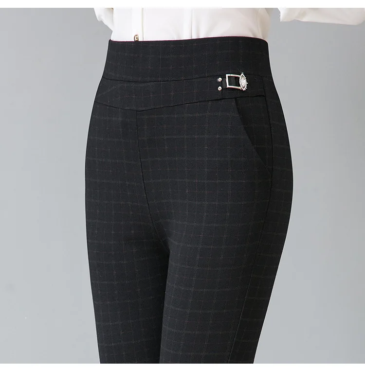 Новые женские клетчатые брюки полной длины с высокой талией весна/осень Фитнес Брюки с карманами размера плюс 3XL 4XL 5XL