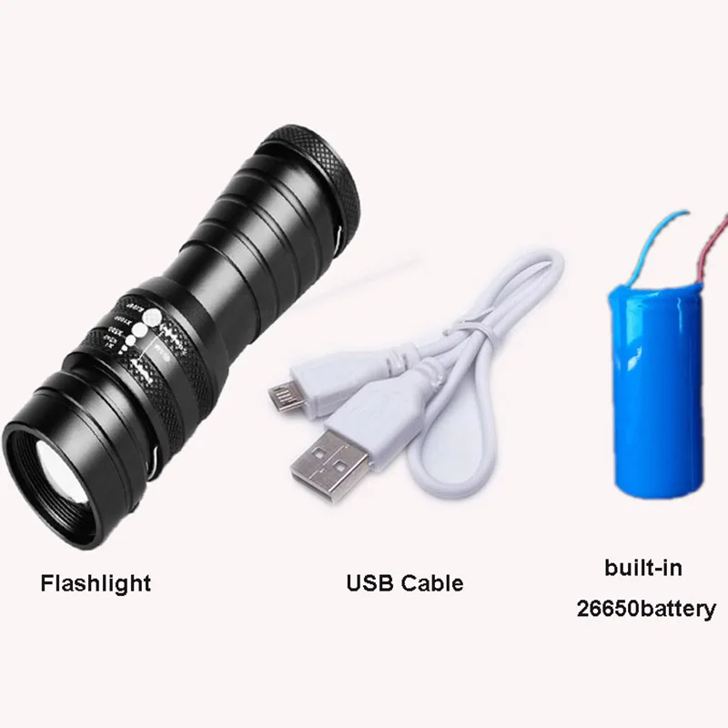 Дизайн высокой Мощность USB XML T6 светодиодный фонарь с приближением, светодиодный мигающий фонарик для охоты свет для 26650 батарея с розничной коробкой - Испускаемый цвет: Package A