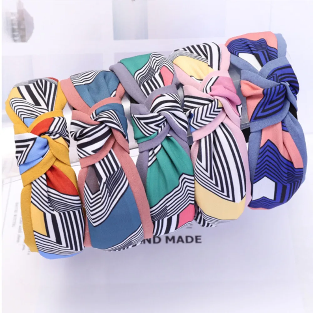 

Hair Accessories Cotton Twisted Cross Headband For Women Colorful Patchwork Knot Hairband Hair Hoop Head Band Good