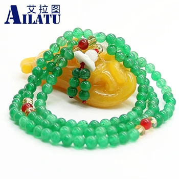 

Ailatu Buddhist 108 Pieces Green Simulated Stone Meditation Tibetan Prayer Beads Bracelet