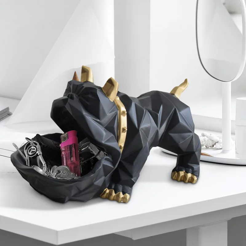 Creative Geometry Bulldog without Glasses Snack Holder Phone TV Control Key Holder Living Room Coffee Table Decoration Best Gift