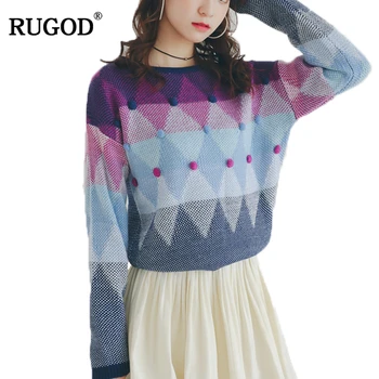 

RUGOD Fashion O-neck Women Sweaters And Pullovers Long Sleeve Patchwork Female Jumper Casual Loose Knitted Sweater sueter mujer