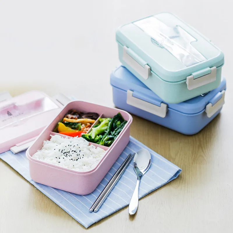 Japanese Style Plastic Wheat Straw Bento Lunchbox Portable Kids School Student Lunch Boxs Modern Picnic Camping Food Container
