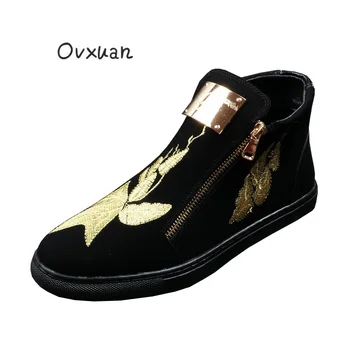 

Men's Metal Sheet Embroidered flowers Casual High Top Shoes Male Hip Hop Trendy Fashion Party Prom Dress Loafers Shoes for men