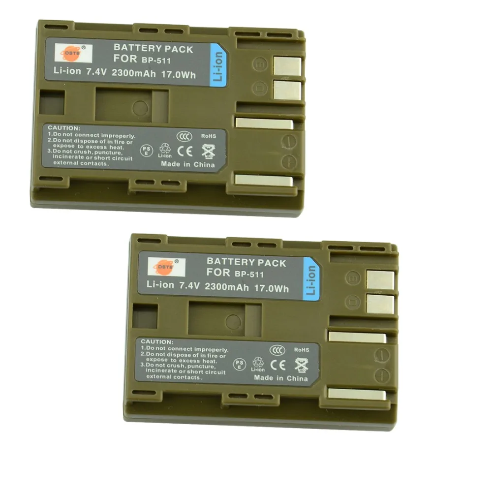 DSTE 2pcs BP 511 BP511A Battery for Canon 20D 30D 40D 50D MV 30i 300 300i