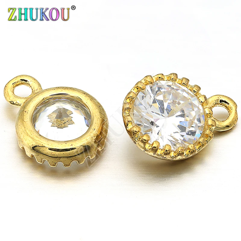 

8mm Brass Micro Pave Cubic Zirconia Round Charms Pendants DIY Jewelry Bracelet Necklace Making, Hole: 1mm, Model: VD254