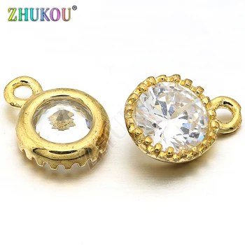 

8mm Brass Micro Pave Cubic Zirconia Round Charms Pendants DIY Jewelry Bracelet Necklace Making, Hole: 1mm, Model: VD254