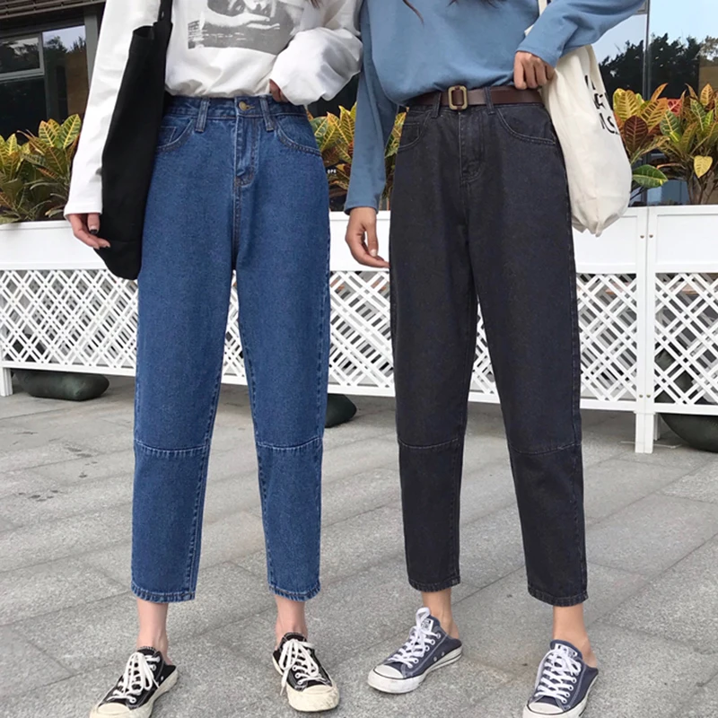 Женские джинсы femme 2019 nouveau осень-зима джинсы тонкие с высокой талией свободные прямые брюки женские черные синие женские джинсы для мам