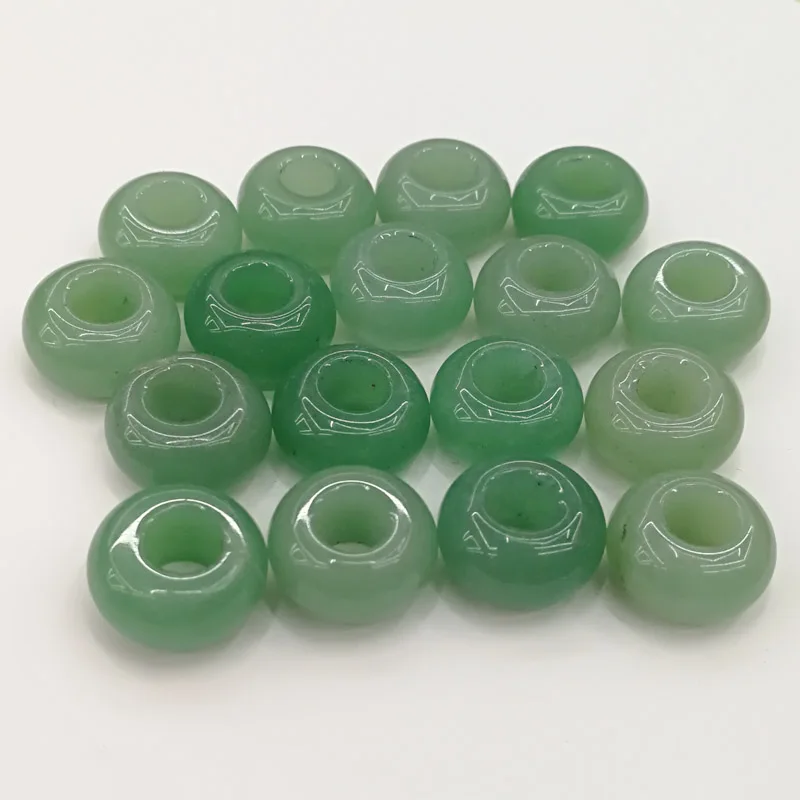 Мода 30 шт натуральный смешанный круглый камень бисер с большим отверстием 14*8 мм для браслета ювелирные изделия - Цвет: Green Aventurine