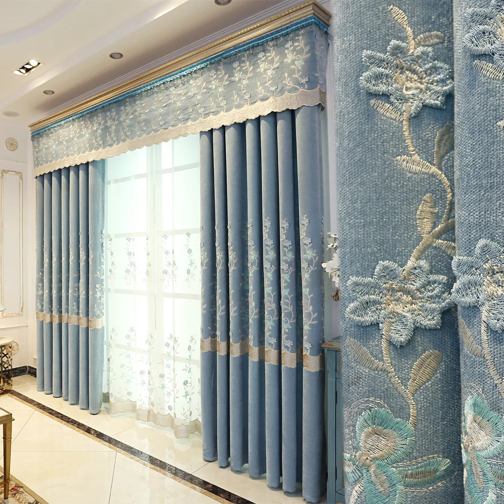 

Embroidered Curtain Fabric Thickening Cashmere Chenille Shade Curtain for Bedroom Curtain Product Customization