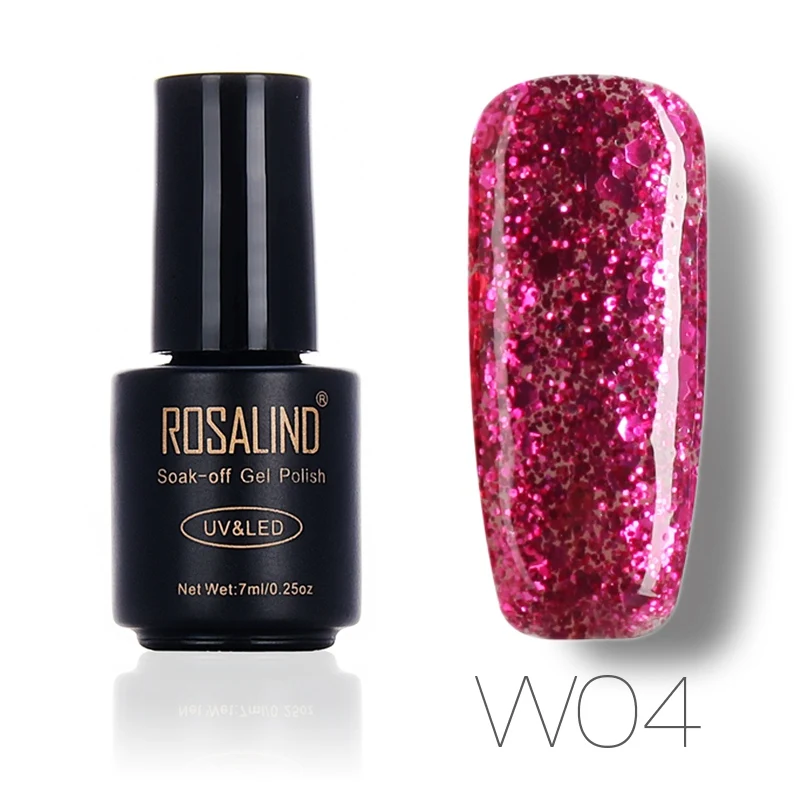 ROSALIND 7 мл дизайн ногтей алмазный Блестящий Гель-лак для ногтей УФ светодиодный замачивающийся лак дизайн нужен топ и Базовое покрытие - Цвет: W04