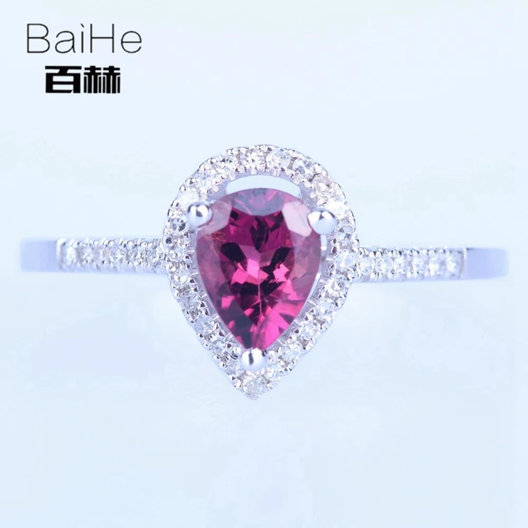 BAIHE Solid 14 K белое золото(AU585) 0.593CT Сертифицированный H/SI круглый вырез подлинный Турмалин Свадебные модные ювелирные изделия кольцо