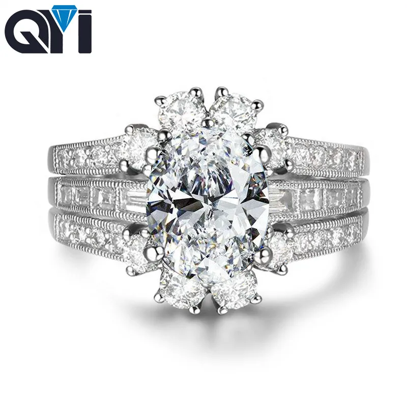 

QYI 925 Sterling Silver Ring 2 Carat Oval Cut Zirconia Wedding Rings for Women Engagement Ring Support customization