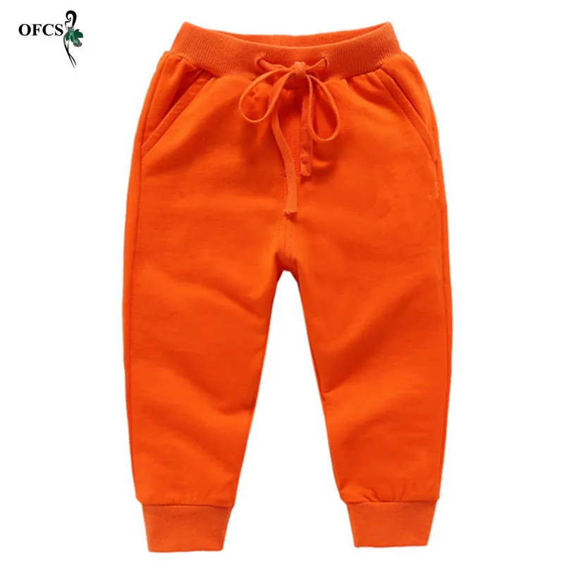 Розничная, Хлопковые Штаны для детей от 2 до 10 лет, однотонные повседневные спортивные штаны для мальчиков и девочек детские штаны для бега, Enfant Garcon - Цвет: Orange