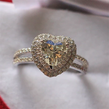 

2CT Halo Style Heart Shape Simulate Diamond Women Ring Solid Sterling Silver Semi-Gemstone Statement New Year Gift For Girl