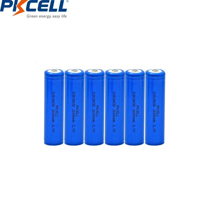 

6PCS PKCELL 18650 batteries 3.7V lithium rechargeable batteries ICR18650 2600MAH li-ion battery button top for power electronic