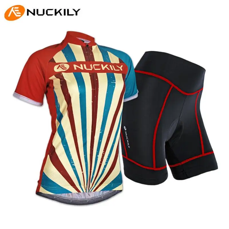 

NUCKILY All In One Women Short Sleeve Cycling Jerseys Coolmax Fabric Bike Padded + Shirts Set Clothing Kits
