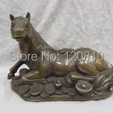 1" Китайский Бронзовый Богатство YuanBao Монета Лежащей Лошади Статуя Зодиак Медные Фигуры г