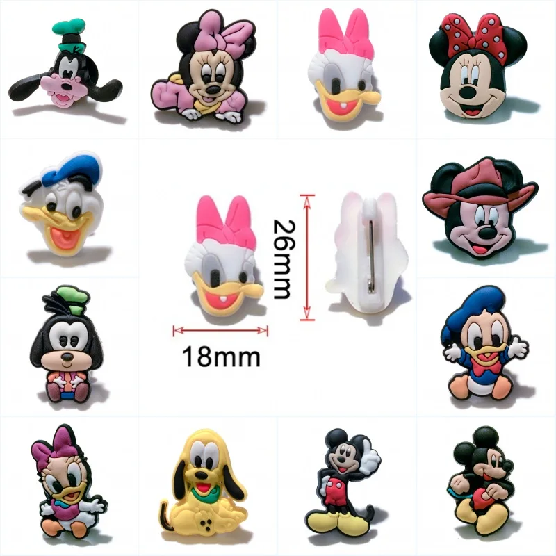 

1Pcs Mickey Minnie Cartoon PVC Badges Pins Brooches Pinback Button Clothes/Bag/Shoes Decorations Kid Party Gift Accessory Badges