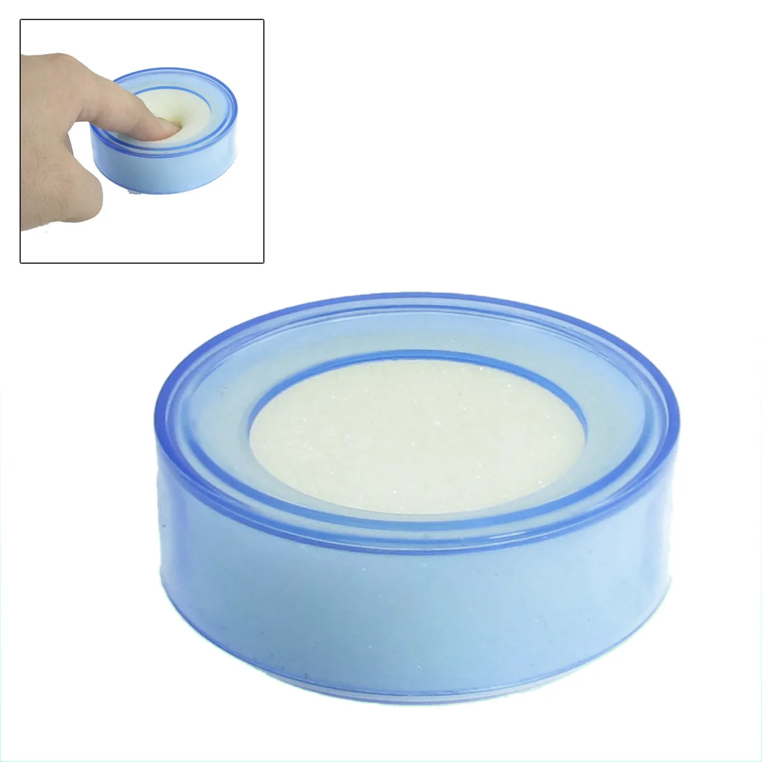 

FJS Practical Clear Blue Plastic Round Case Finger Wet Sponge for Casher