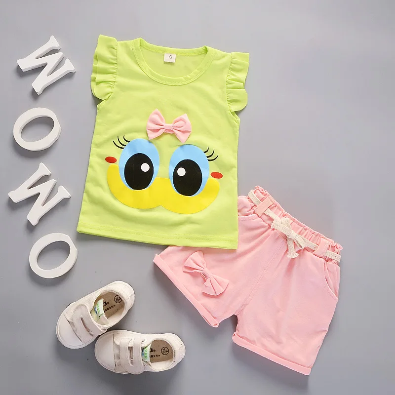 Милые комплекты летней одежды для маленьких девочек комплект летней одежды для девочек с рисунком ярких глаз, модный детский спортивный костюм, комплект одежды - Цвет: Green
