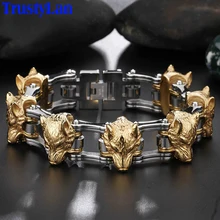 TrustyLan золотой черный цвет браслет из нержавеющей стали для мужчин Homme цепочка в стиле панк-рок голова Волка Мужские Браслеты Мужская Бижутерия Подарки
