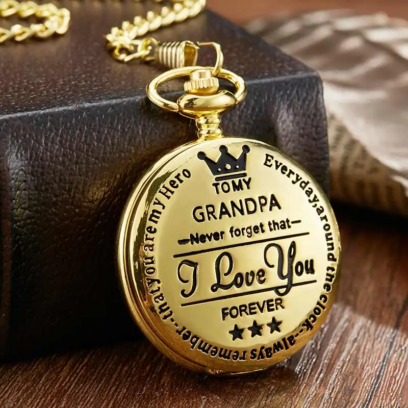 Винтаж выгравированы карманные часы мужские мой дедушка я люблю тебя часы Для дедушки карманные цепочки и ожерелья цепи День отца подарки