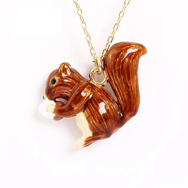 

Warmhome Trendy Jewelry Enamel Glaze Copper Original Brown Squirrel Pearls Animal Women Necklace New Arrive