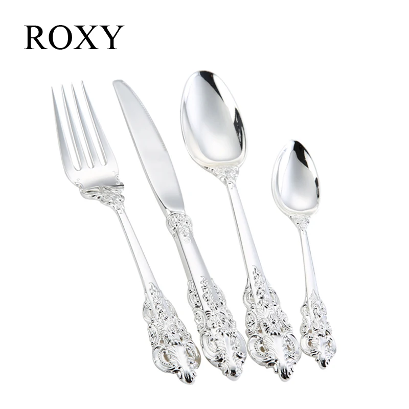 24 Pieces Luxury Silver Cutlery Set Dinner Set Tableware Silverware Dinner Fork Knife Drop Shipping