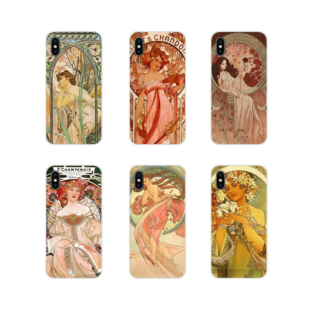 

art poster ALPHONSE MUCHA Transparent Soft Case Covers For Apple iPhone X XR XS MAX 4 4S 5 5S 5C SE 6 6S 7 8 Plus ipod touch 5 6