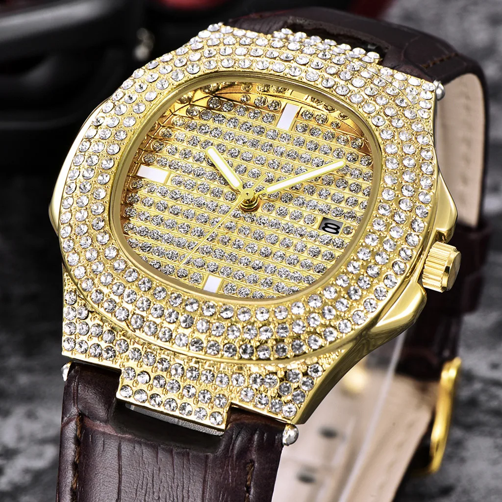 Шикарные часы, мужские Брендовые Часы с браслетом, Wo мужские золотые мужские часы, стразы, высокое качество, очаровательные наручные часы, подарок