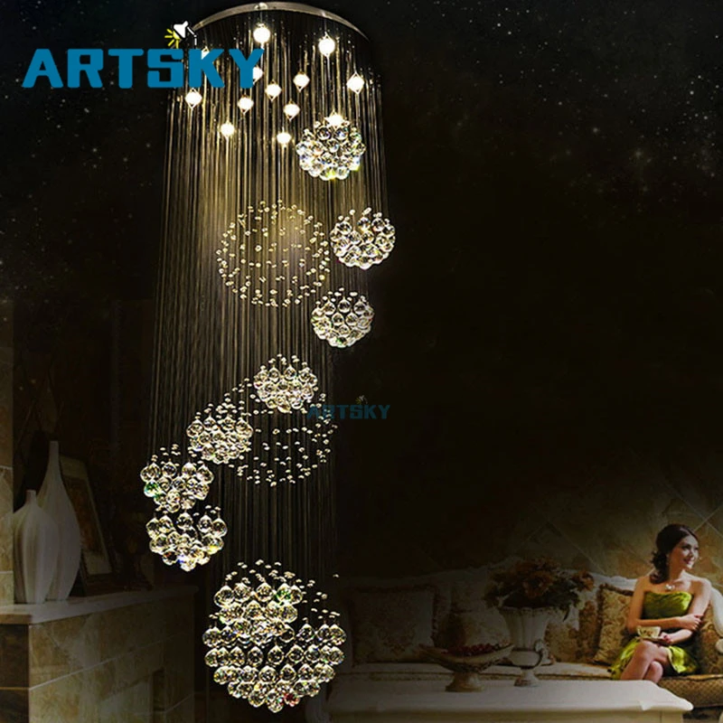 

Modern Luxurious Large Crystal Lighting Fixture Long Spiral K9 Crystal Lustre Chandelier for Lobby Staircase Stairs Hotel Foyer