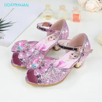 

Girls Princess Sandals New Summer Children Leather Glitter Sandal Girls Wedding Shoes Korean Elsa Printed Kids High-heeled Shoes