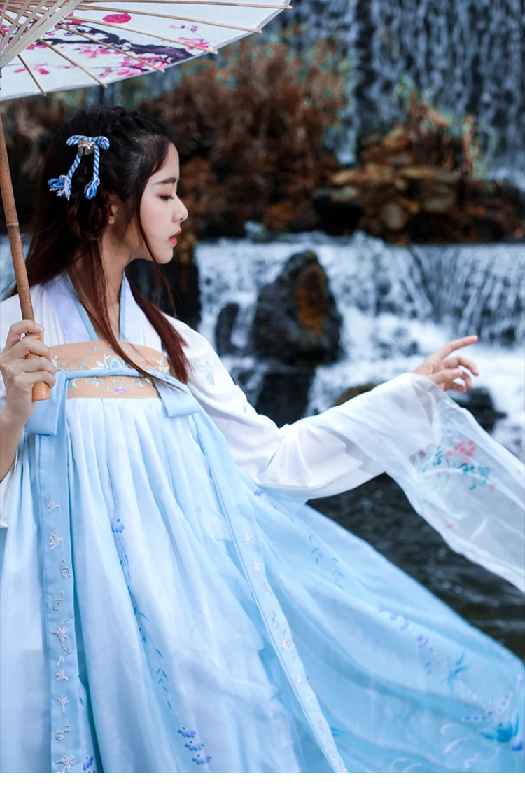 Китайский стиль Hanfu 2 шт./компл. улучшенной свежий и элегантный фея студентов ежедневно вышивка весна осень костюм DL3768