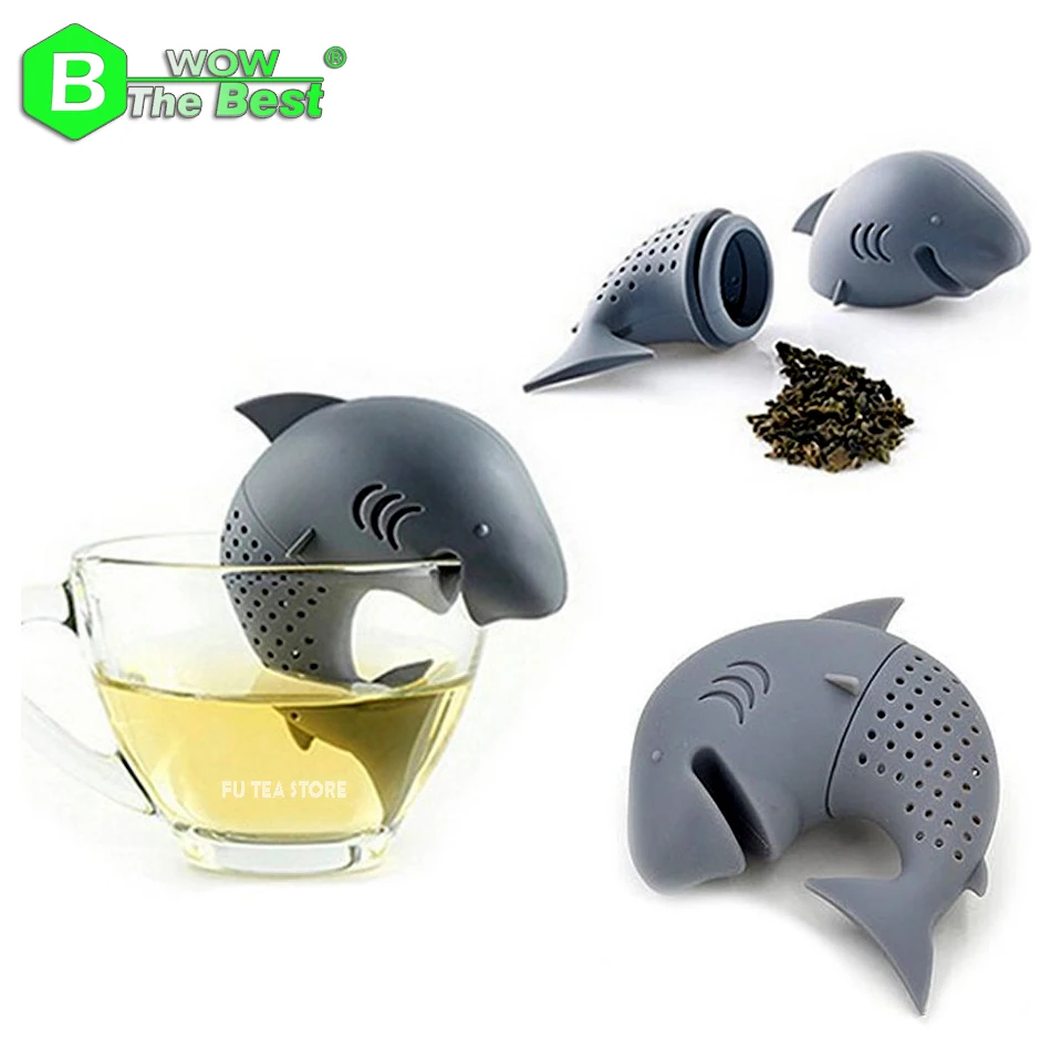 Cute Silicone Shark tea infuser Leaf Strainer Herbal Spice Filter Diffuser Filter Teapot Teabags for Tea & Coffee Drinkware