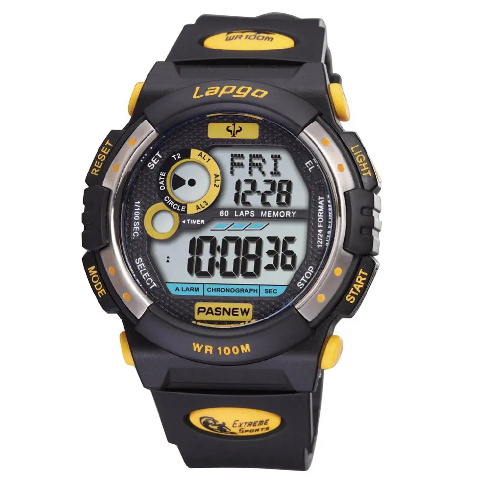 Pasnew крутые Топ Брендовые мужские Многофункциональные цифровые светящиеся 100 м водонепроницаемые военные спортивные часы для плавания и дайвинга PLG-1015D - Цвет: Цвет: желтый