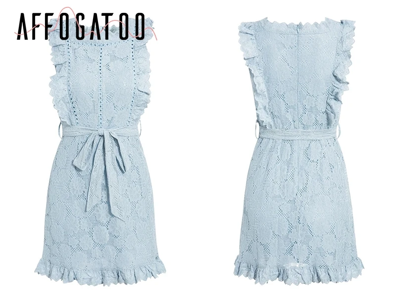 Afogatoo элегантное белое платье с рюшами, женское винтажное летнее платье с высокой талией, хлопковое повседневное Короткое синее платье с вышивкой