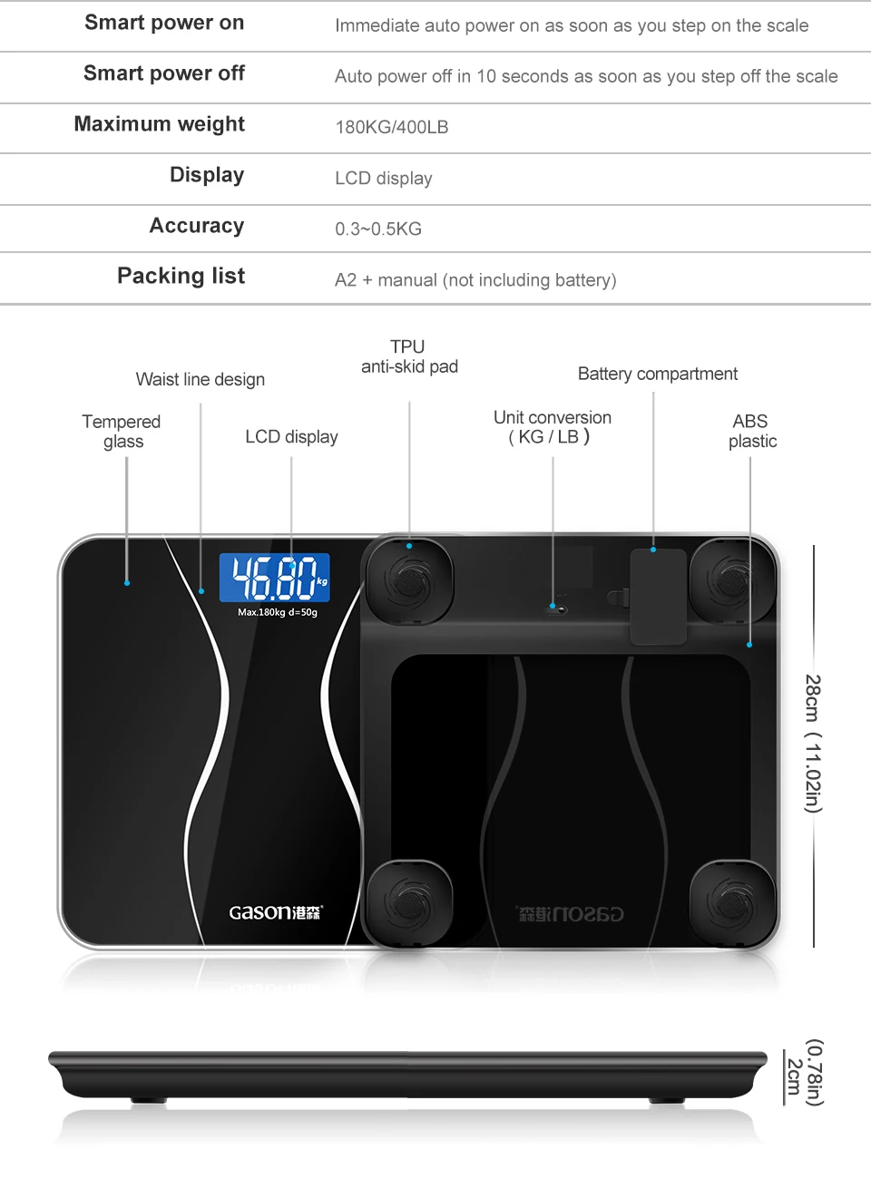 Лидер продаж, GASON A2, напольные весы для ванной комнаты, умный светодиодный весы для тела, цифровые весы, кг фунтов