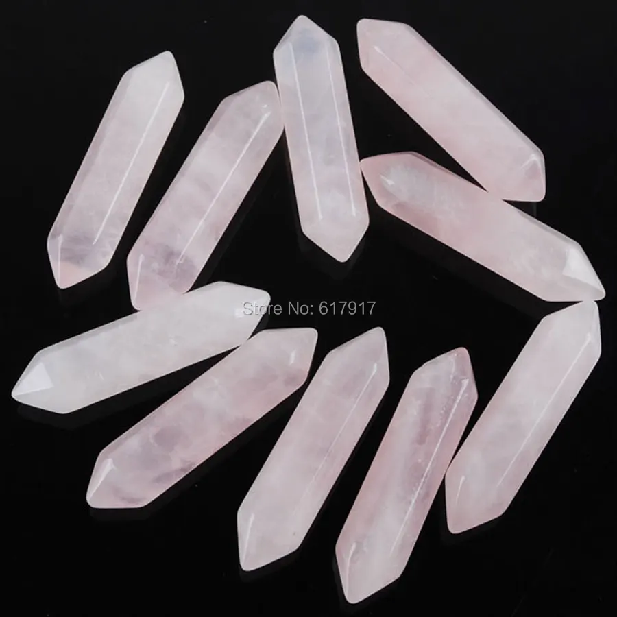 

Free shipping Natural Rose Quartzs Gem Stone Hexagonal Healing Pointed Reiki Chakra No Drilling Hole Pendant Bead 1 Pcs TU3078