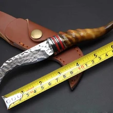 Коллекционные Дамасские стальные маленький охотничий нож Cornu Procaprae Gutturosae ручка для кемпинга Прямые ножи открытый спасательный нож