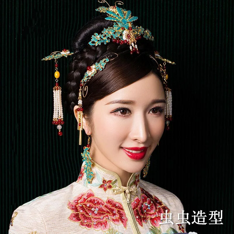 

New Chinese brides wedding headwear Cloisonne costume tiara wedding hair accessories wholesale