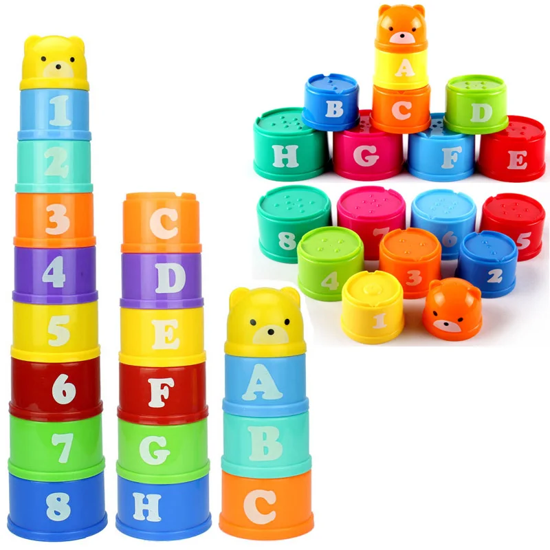 9 Pcs/set Educational Rainbow Stacking & Nesting Cups Baby Toy Set with ABC Characters and Numbers for Bathtub Beach Fun | Игрушки и