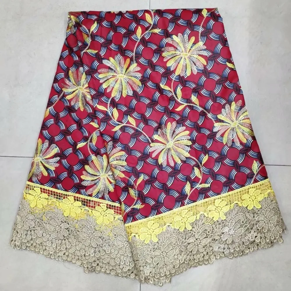 

Newest High quality Africa Hollandais 100% cotton African wax fabric mix embroidery lace fabrics for Wedding party dress!TE-4246