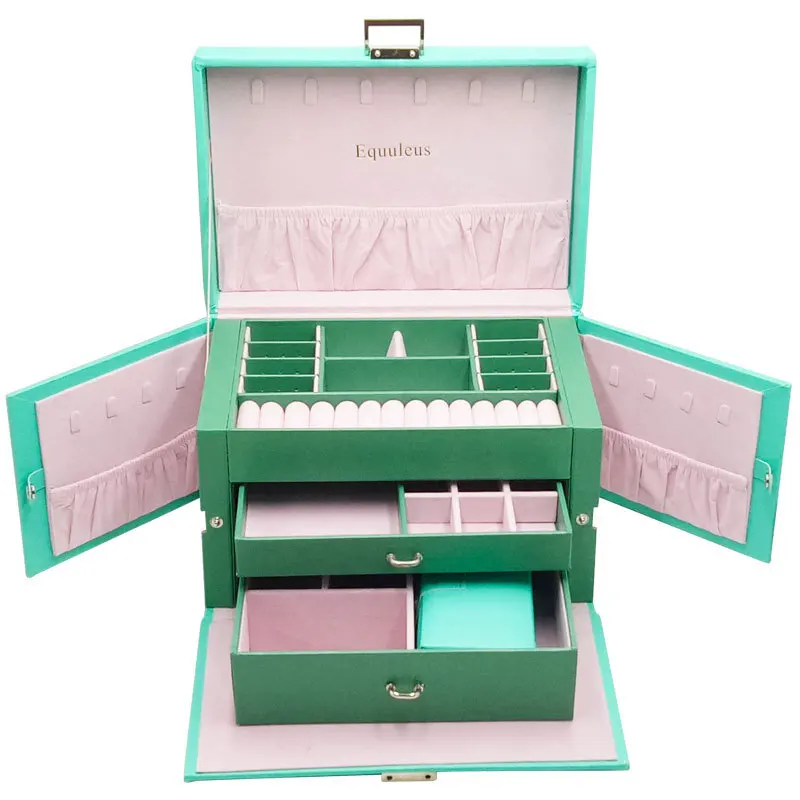 

2019 New Wooden Multifunctional Storage Box Leather Jewelry Box Multi-layer Large Capacity Jewelry Storage Box Makeup Organizer